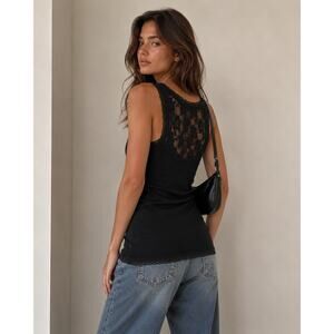Tricotto Size Large Tank Top Black Lace Trim Layering Lightweight Sleeveless